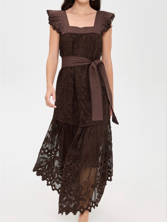 FARM Rio Dresses & Skirts - FARM Rio Brown Pineapple Crochet Guipure Belted Midi Dress Medium